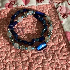 Chic Blue and Silver Beaded Bracelet